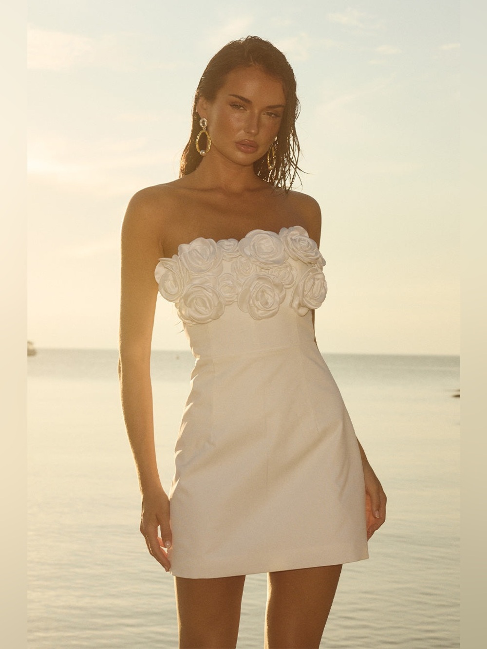 NWT Runaway The Label Rosette Floral Averie Strapless Mini Dress in Ivory